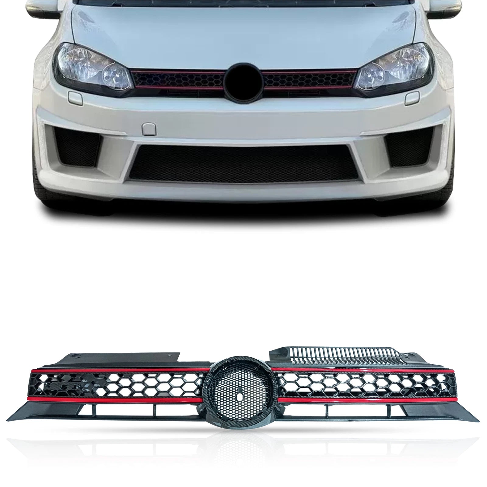 Sport Grill for VW MK6 Golf/GTI/Jetta (2010–2014) Carbon Fiber Black Red Trim