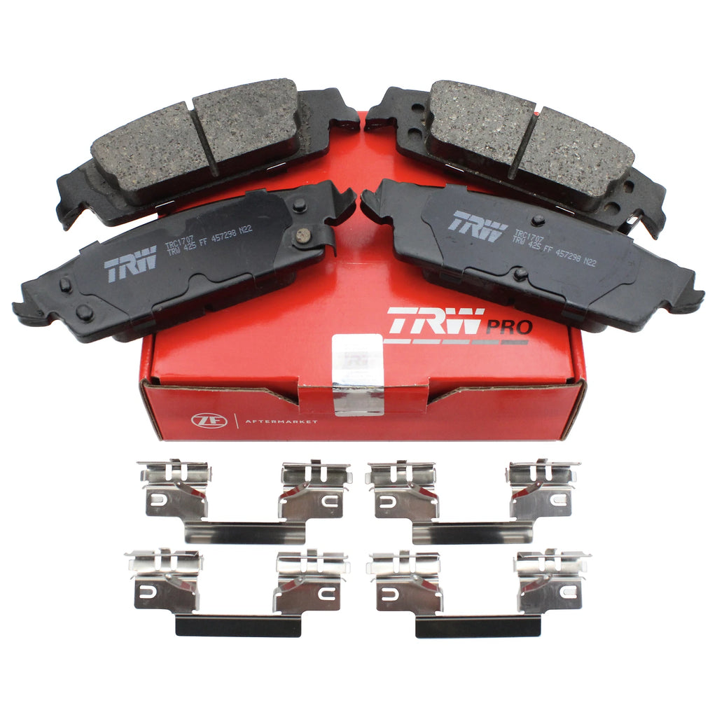 Set of 4 TRW Pro Rear Ceramic Brake Pads with Clips for Cadillac Chevrolet GMC