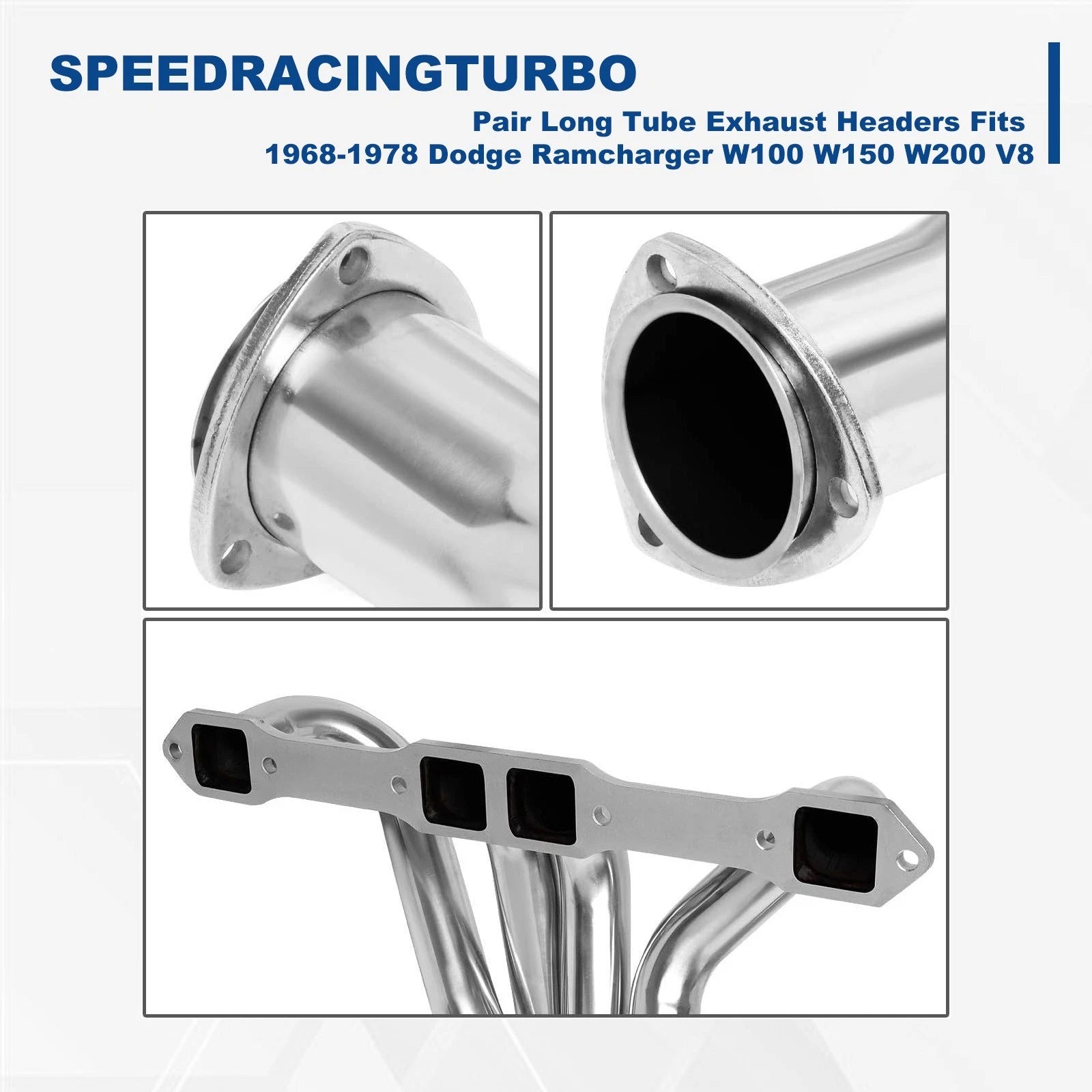 Set of 4 Long Tube Exhaust Manifold Headers for Dodge Plymouth 1968–1978 5.9-7.2 V8