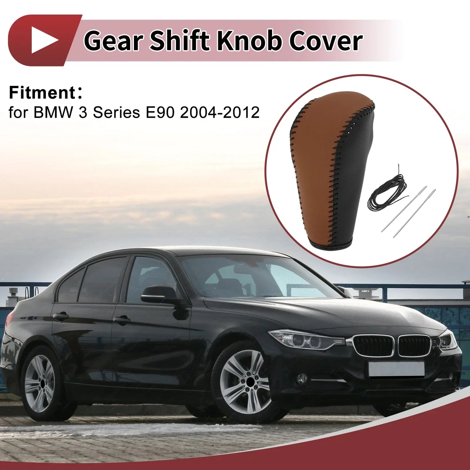 Gear Shift Knob Cover for BMW 3 Series E90 (2004-2012) Black Faux Leather