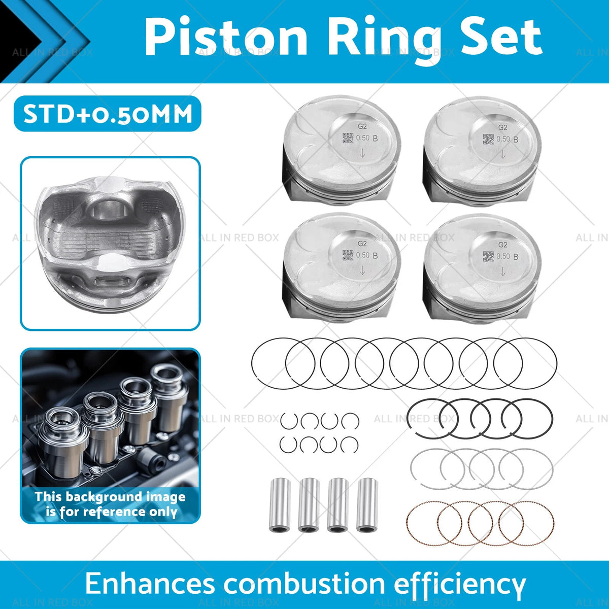 STD+0.50MM Piston & Rings Kit for Hyundai Tucson, Kia Soul, Forte 5 (2010–2023)