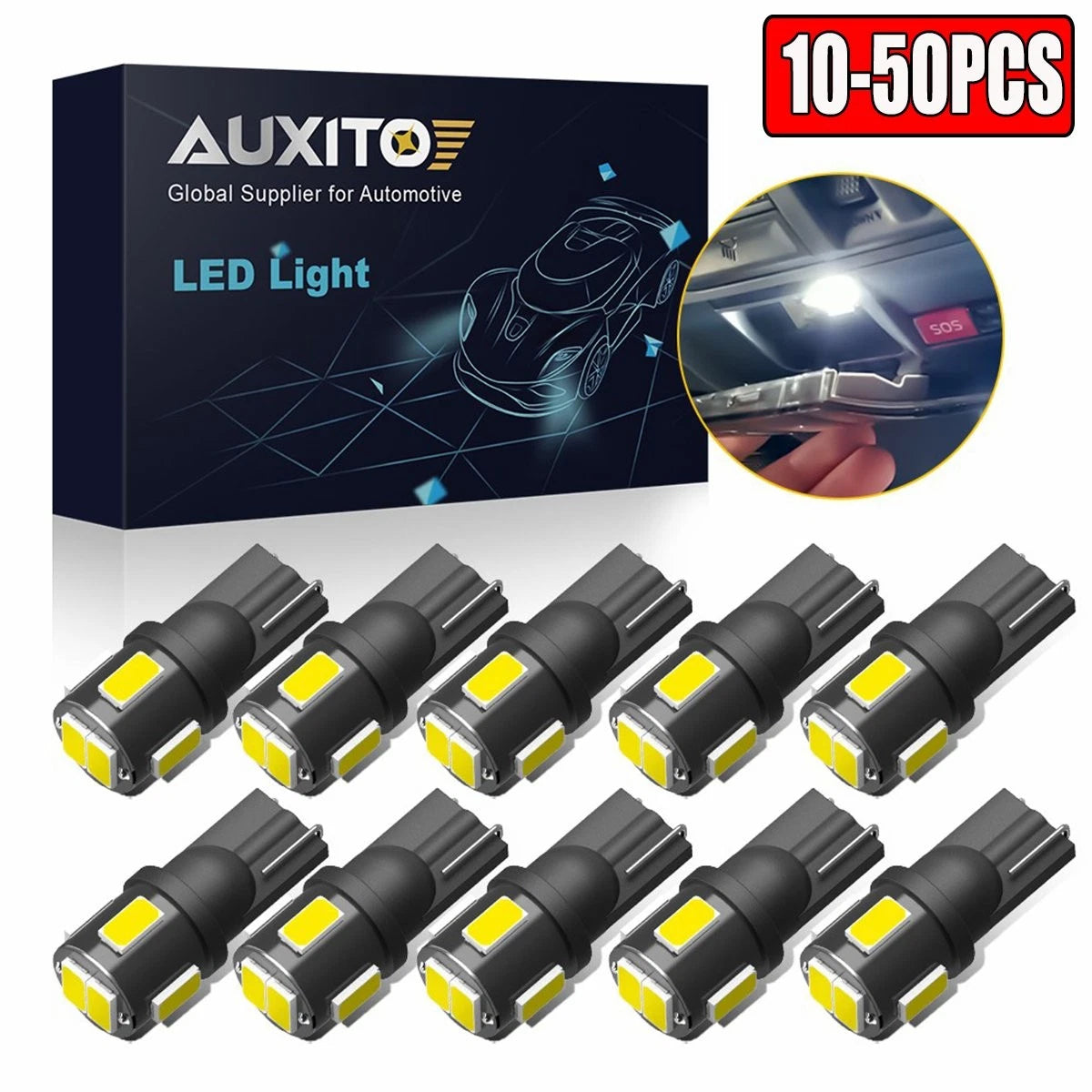 50PCS T10 LED License Plate Light Bulbs for Universal Vehicles