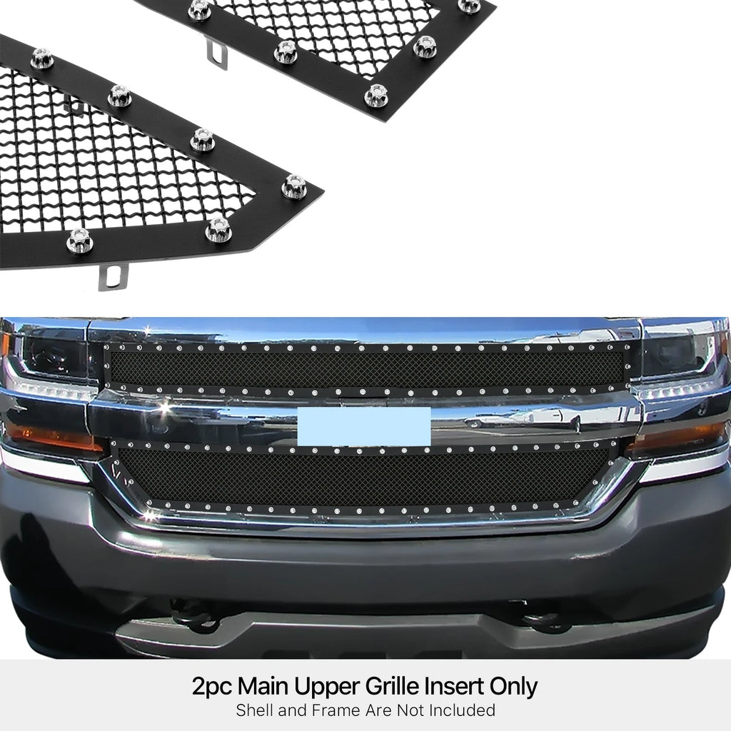 Black Stainless Mesh Rivet Grille for Chevy Silverado 1500 (2016-2019)
