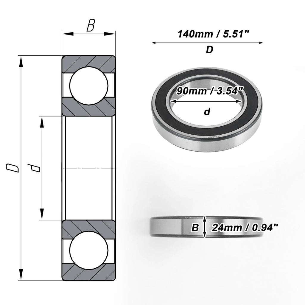 Deep Groove Ball Bearing 90x140x24mm for Scooter Skateboard (1 Pc)