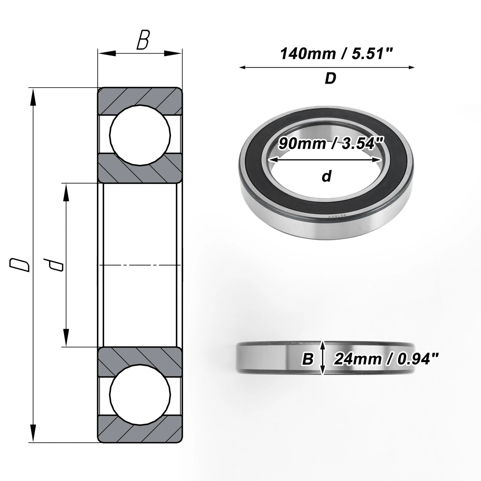 Deep Groove Ball Bearing 90x140x24mm for Scooter Skateboard (1 Pc)
