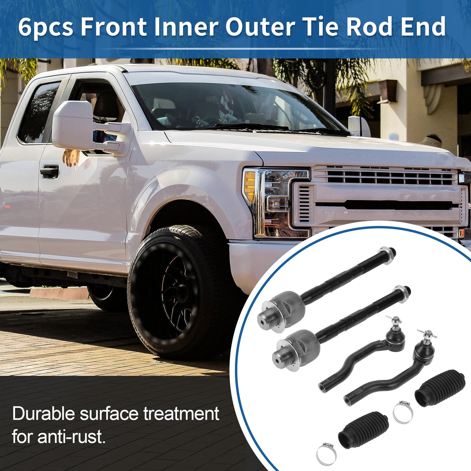 6pcs Front Inner Outer Tie Rod End Link for Ford Edge (2007–2014) No.EV800576/ES800473