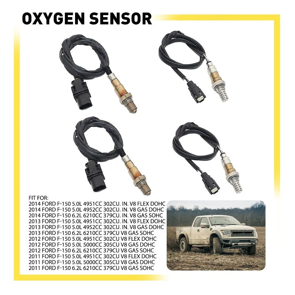 Set of 4 Oxygen Sensors for Ford F150 V8 5.0L 6.2L (2011–2014)