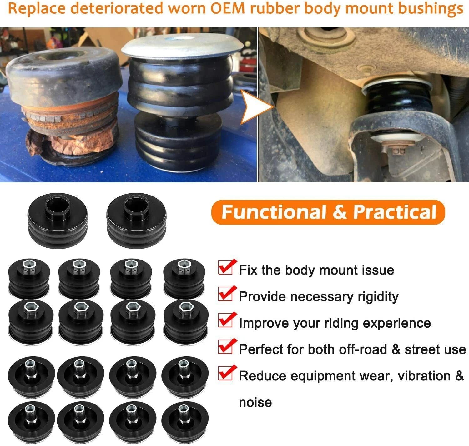 Set of 4 Polyurethane Body Mount Bushings for Ford F350 Super Duty (1999–2007)