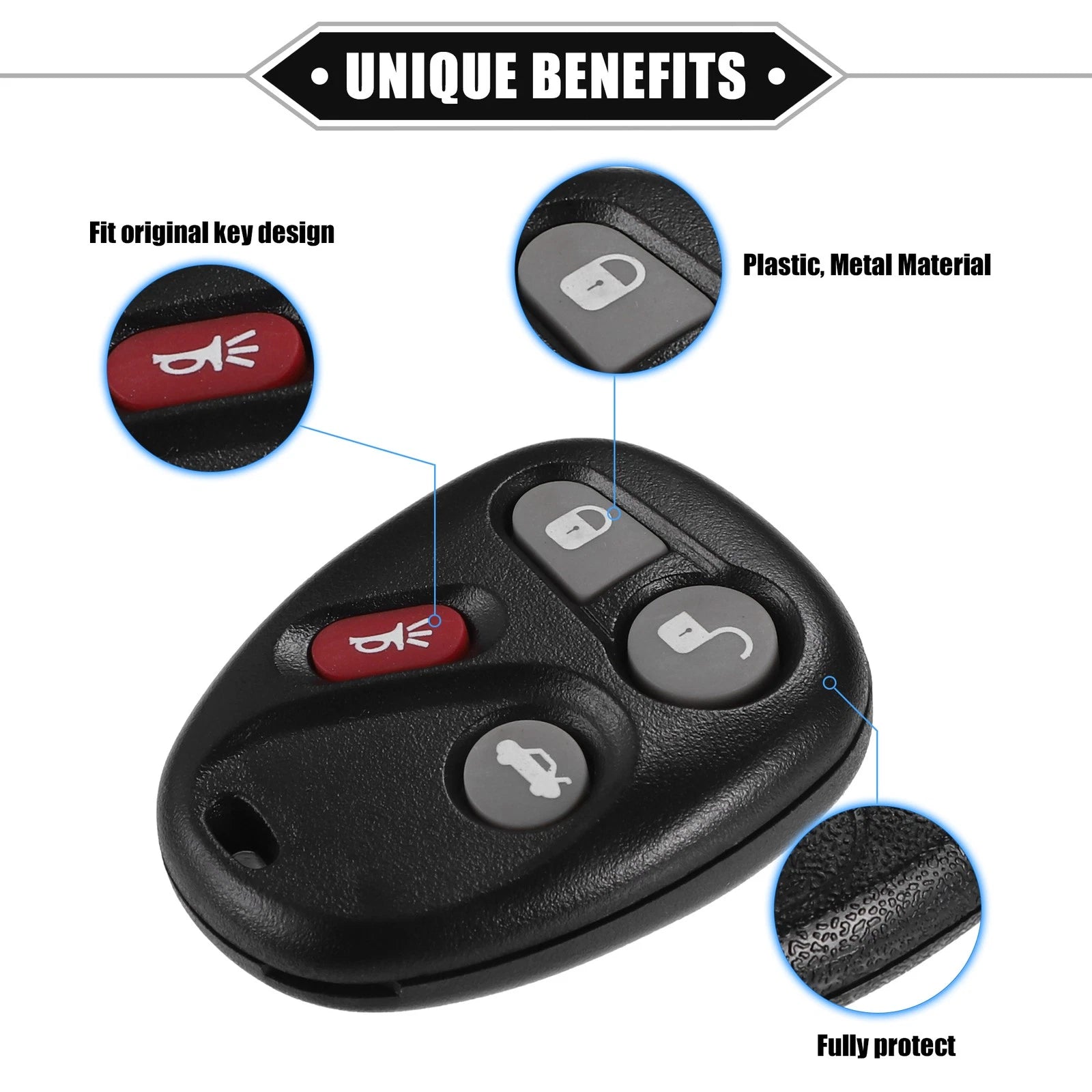 4 Button Keyless Entry Remote Key Cover for Buick Enclave (No Chip)