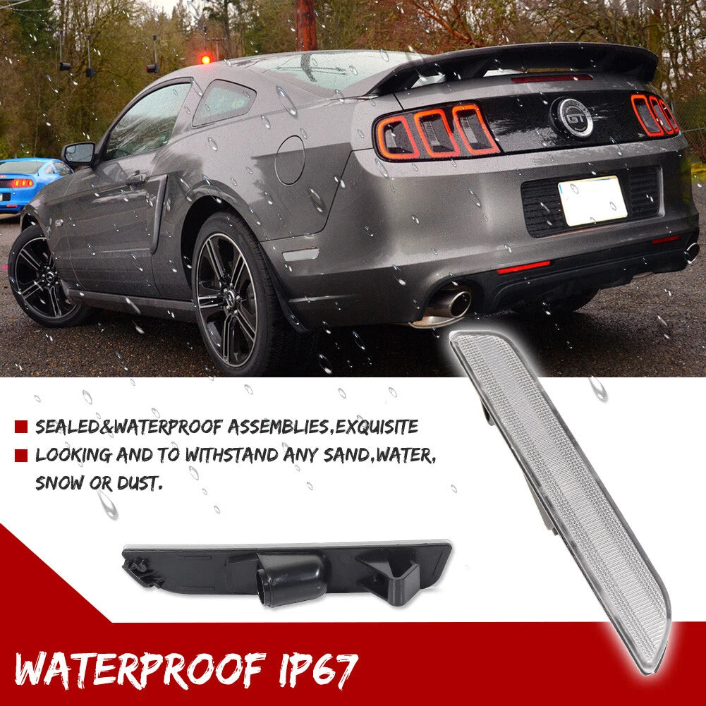 2X Clear Lens Rear Bumper Side Marker Lights for Ford Mustang (2010–2014)