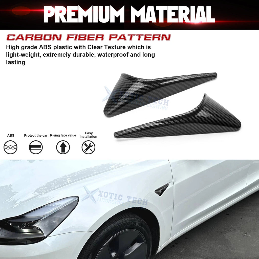 Black Carbon Style Side Camera Decor Cover Trim for Tesla Model Y (2024-2025)