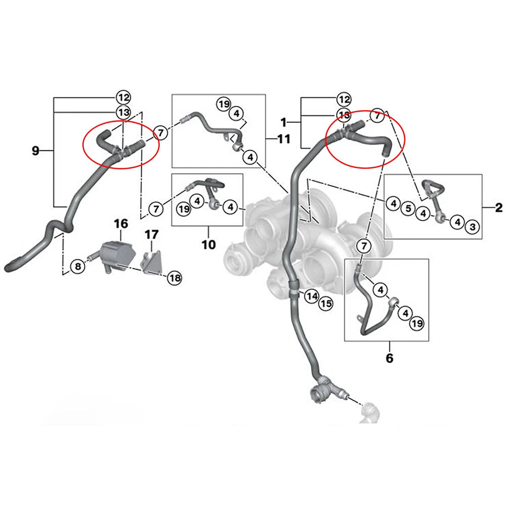 Turbo Coolant Line Repair Hose Kit for BMW S63 X5 X6 X5M X6M (E70–E71)