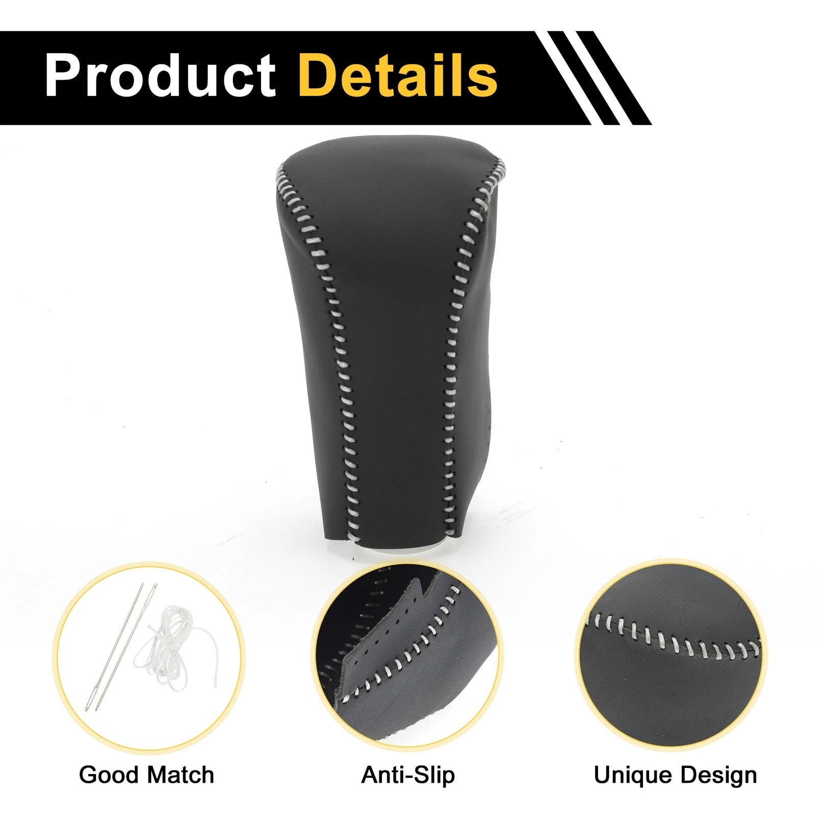 1 Pc Gear Shift Knob Cover for Honda Accord (2008–2012) Black Gray Faux Leather