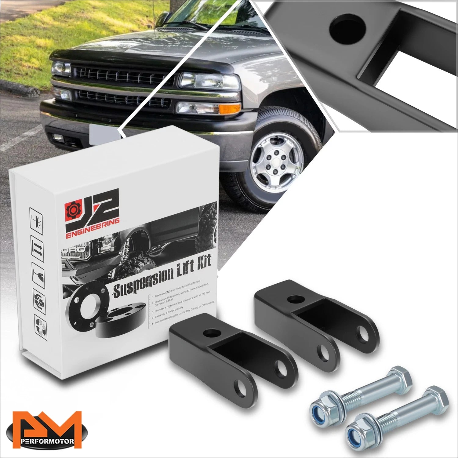 J2 Rear Shock Extensions for Silverado/Suburban/Tahoe/Sierra (1999–2024)