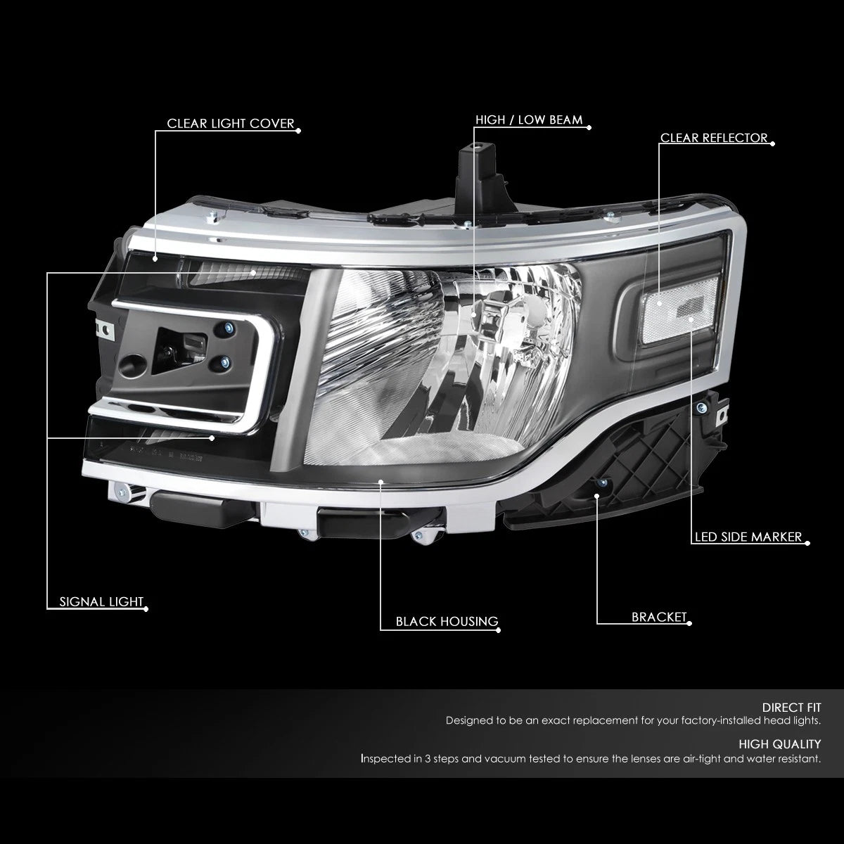 OE Style Black Housing Clear Corner Headlight for Ford Flex (2013–2019)