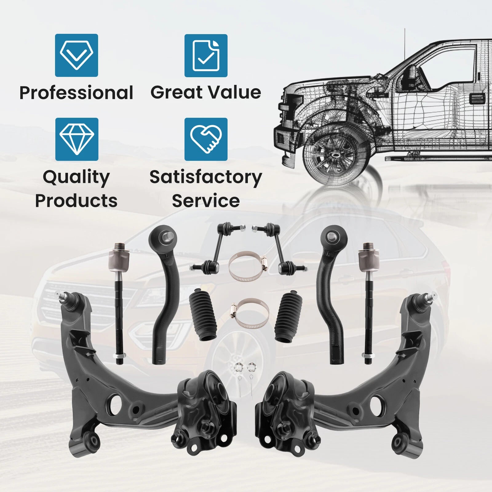 Front Lower Control Arms and Sway Bar Links for Ford Edge MKX (2007–2013)