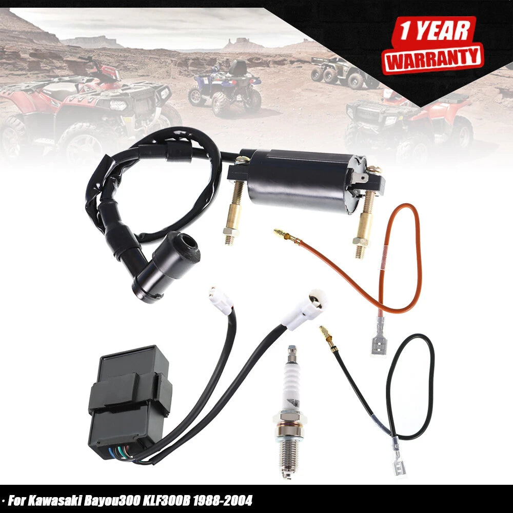 Ignition Coil and Spark Plug Kit for Kawasaki Bayou 300 (1988-2004)