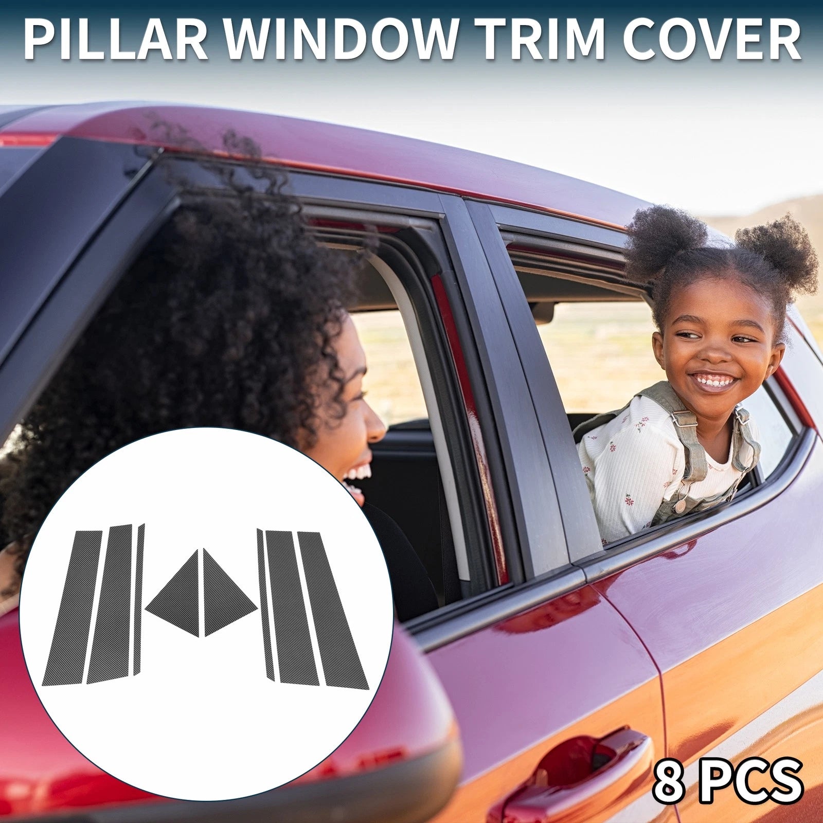 8 Pcs Door Pillar Window Trim for Toyota BZ4X (2022–2023) Carbon Fiber Black