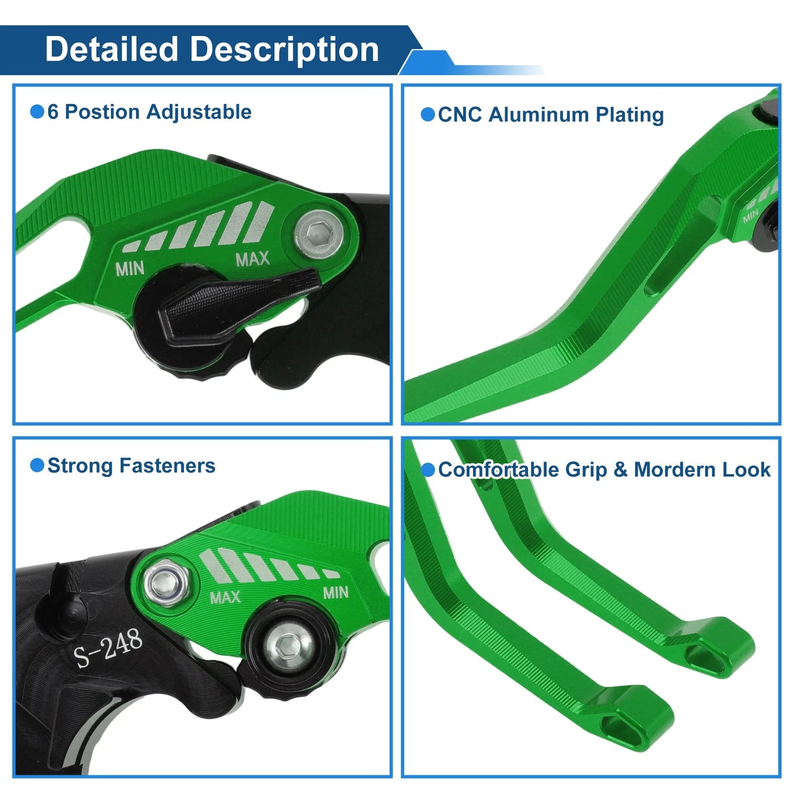 6 Position Adjustable Brake Clutch Levers for Suzuki GSX8S (2023–2025) Green