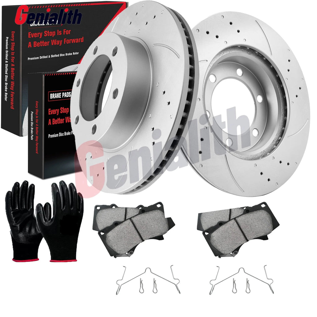 Front Disc Drilled Rotors + Ceramic Brake Pads for Toyota Sequoia (2001–2007)