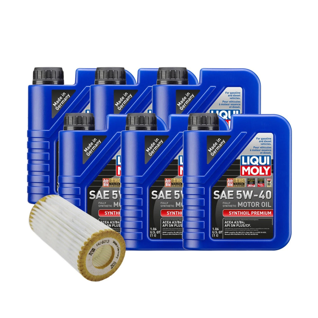 6L Liqui Moly Synthoil Premium SAE 5W40 Oil Change Kit for Audi L4 (1996–2023)