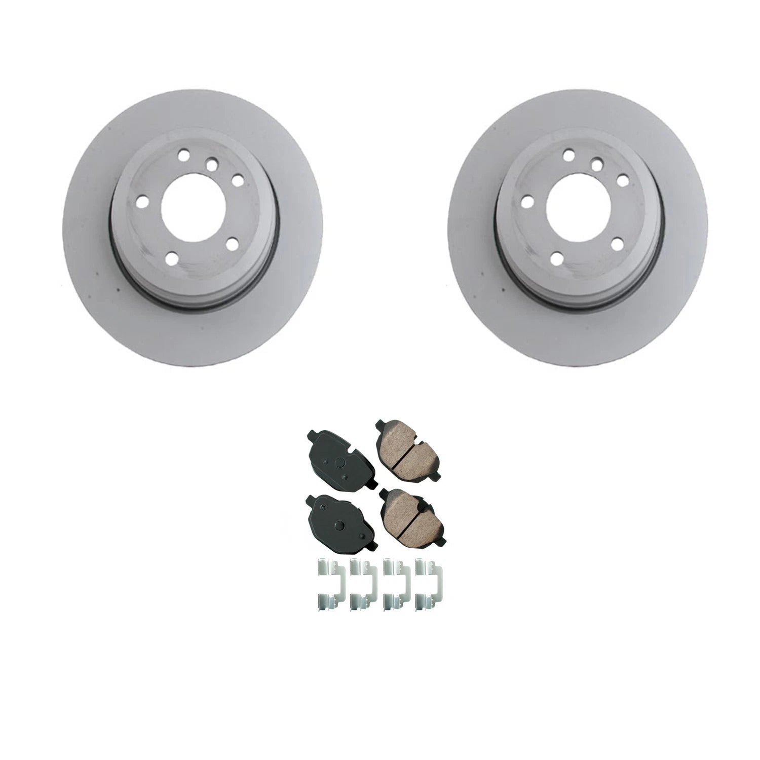 Set of 2 Rear Rotors & Akebono Euro Disc Brake Pads for BMW E60 528i (2008–2010)