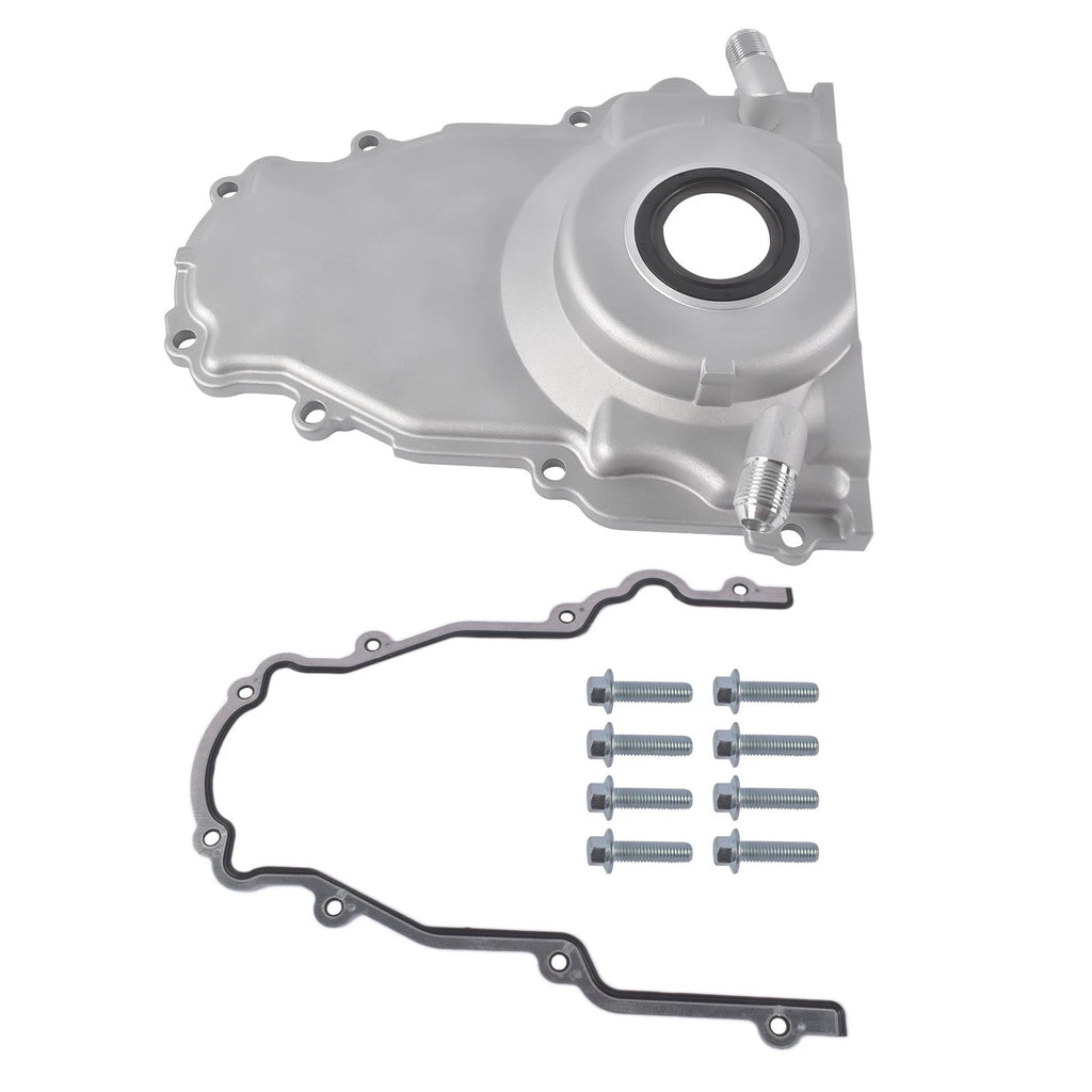 Timing Cover with 10AN Turbo Oil Drain Fittings for GM Gen III LS (1997–2009)