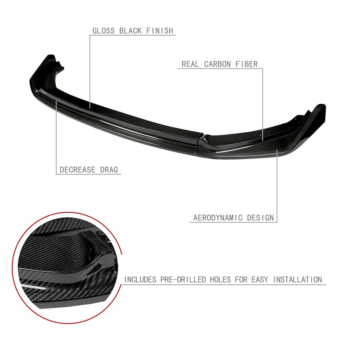 3Pcs Carbon Fiber Front Bumper Lip Under Splitter Diffuser for Honda Fit (2014–2017)