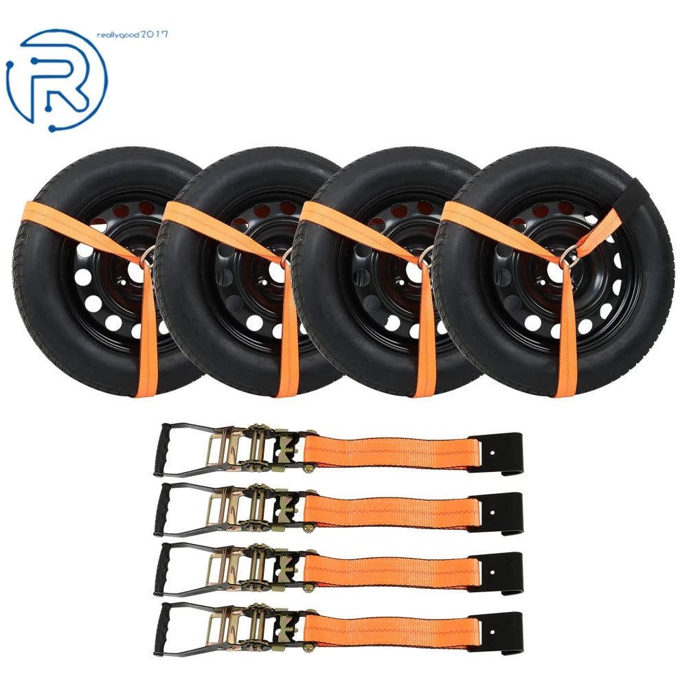 4-Piece Car Tie Down with Flat Hooks for Universal Use (2"x96")