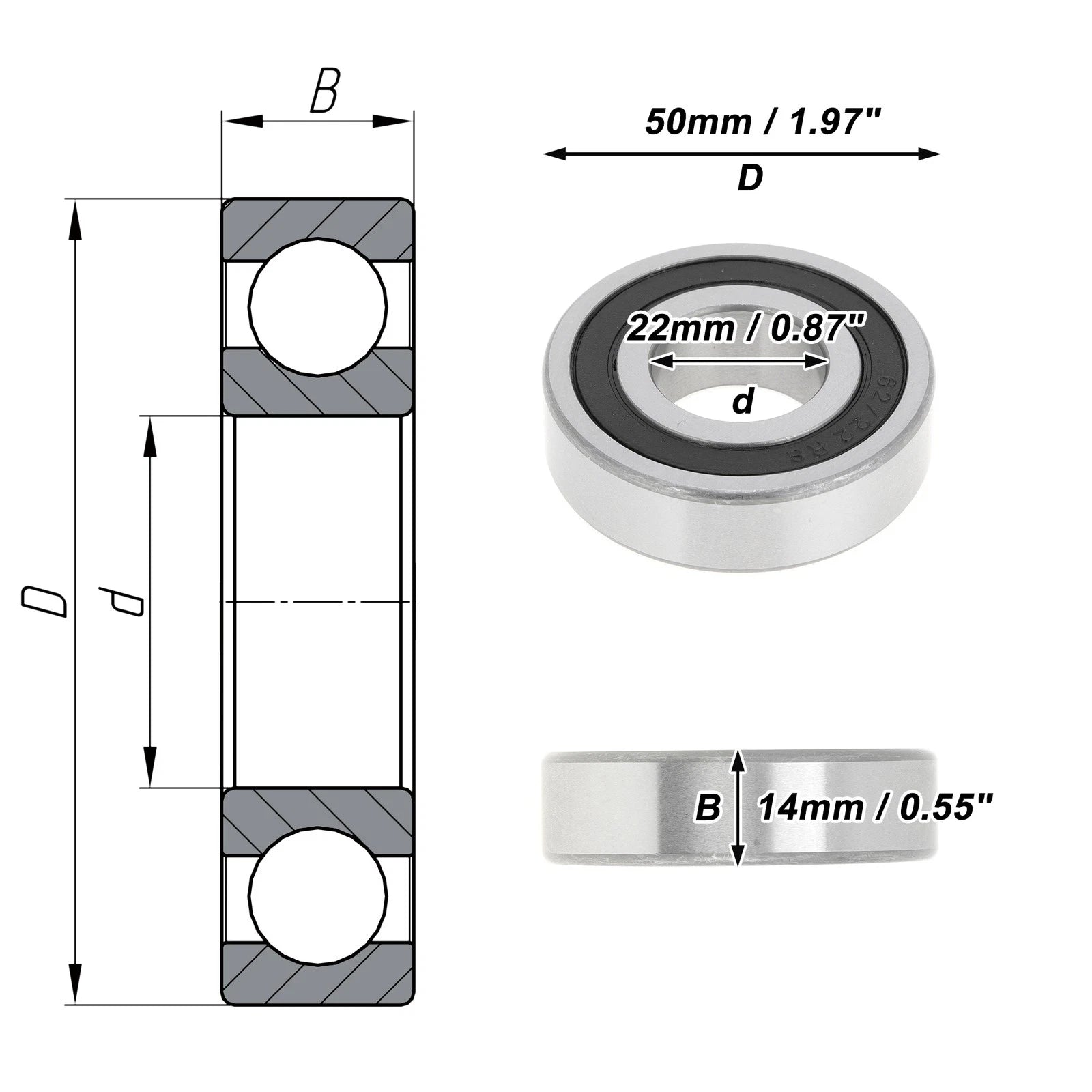 Deep Groove Ball Bearing P4 for Scooter Skateboard Wheel (22x50x14mm)