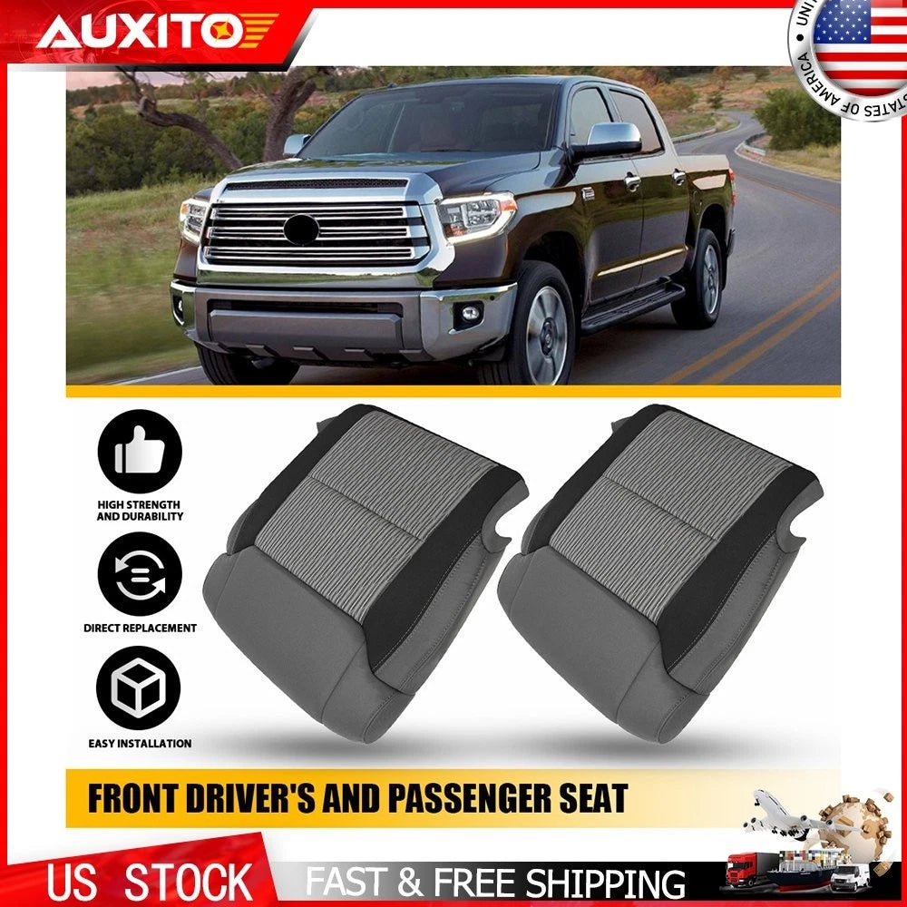 Set of 2 Front LH RH Bottom Cloth Seat Covers for Toyota Tundra (2014–2021) Gray Black