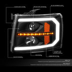 LED DRL Tube Sequential Projector Headlights for Silverado (2007–2014)
