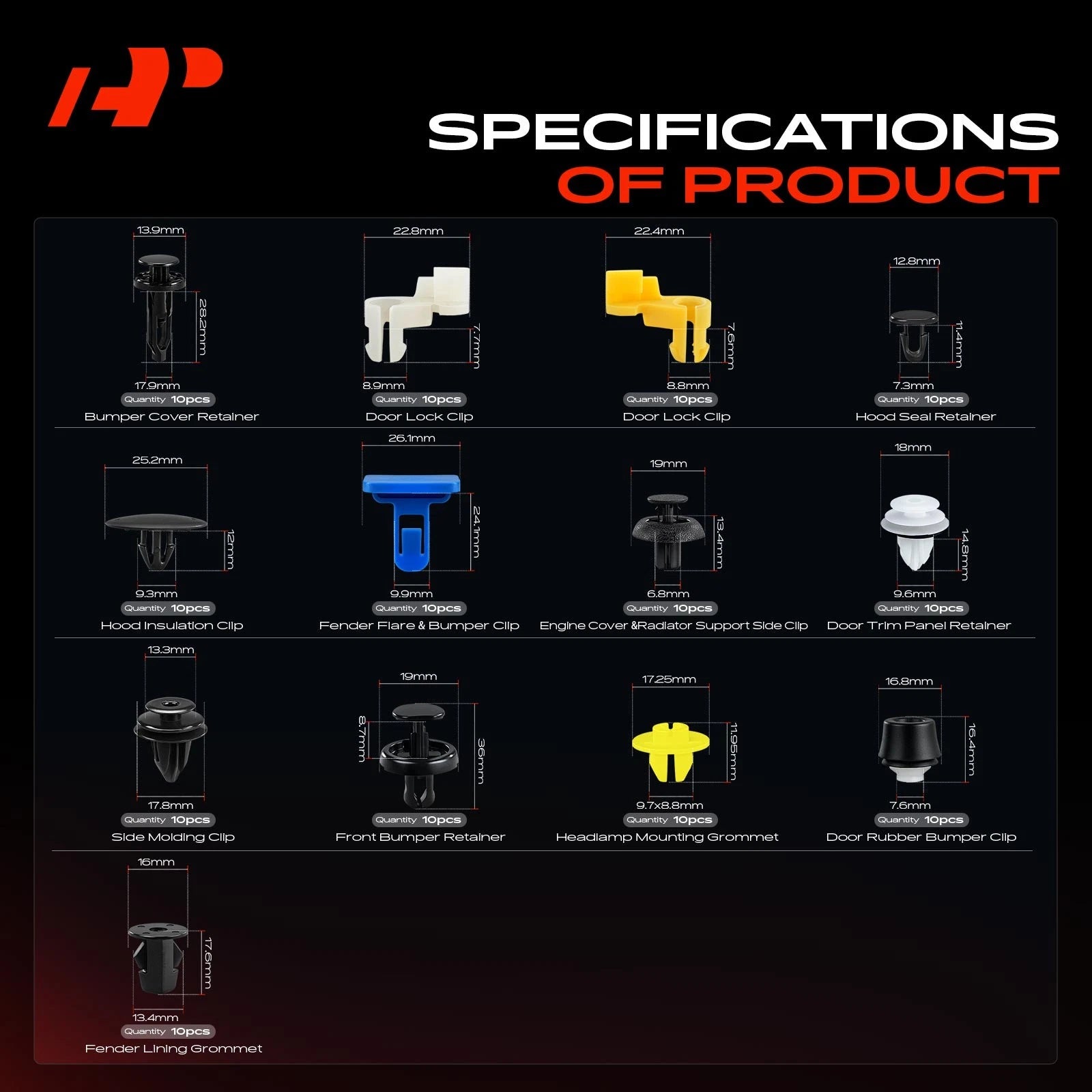 Bumper Retainer Trim Panel Clips Fastener Kit for Toyota C-HR (2018–2021)