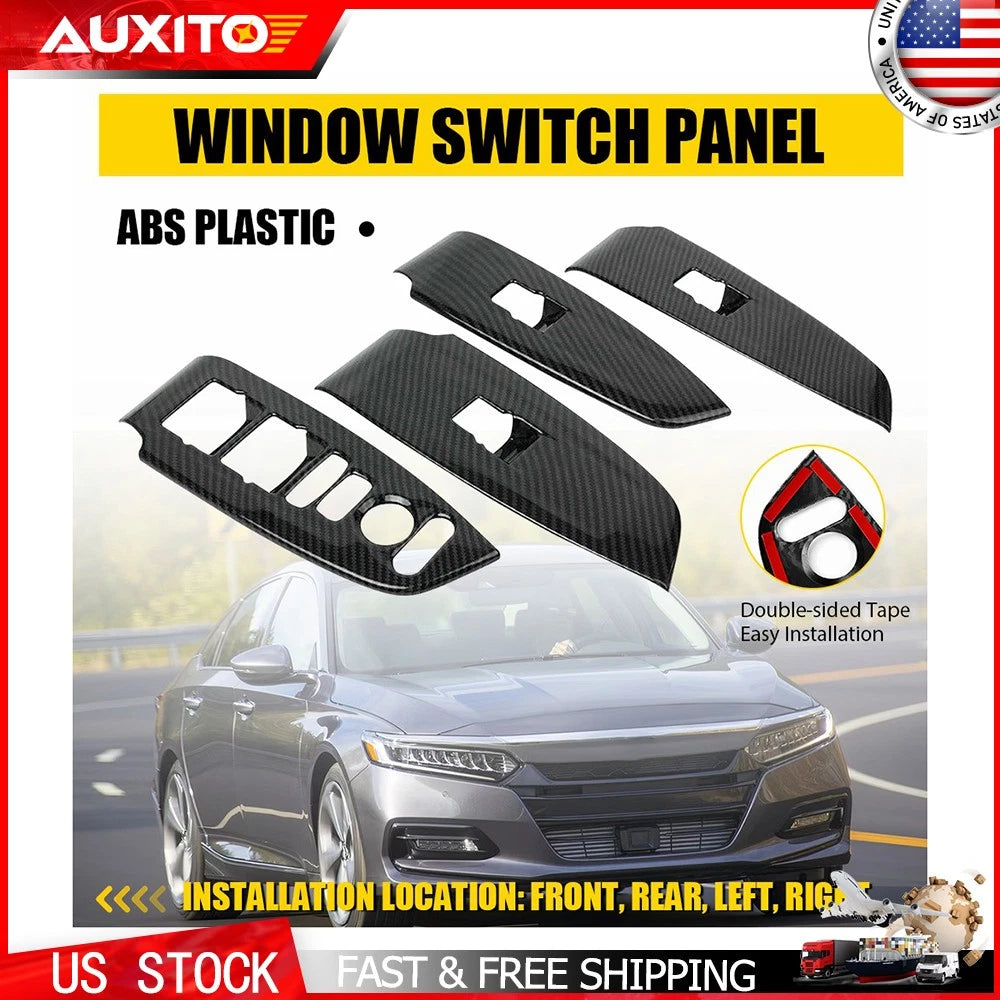 Set of 4 Carbon Fiber Window Lift Switch Panel Covers for Honda Accord (2018–2022)