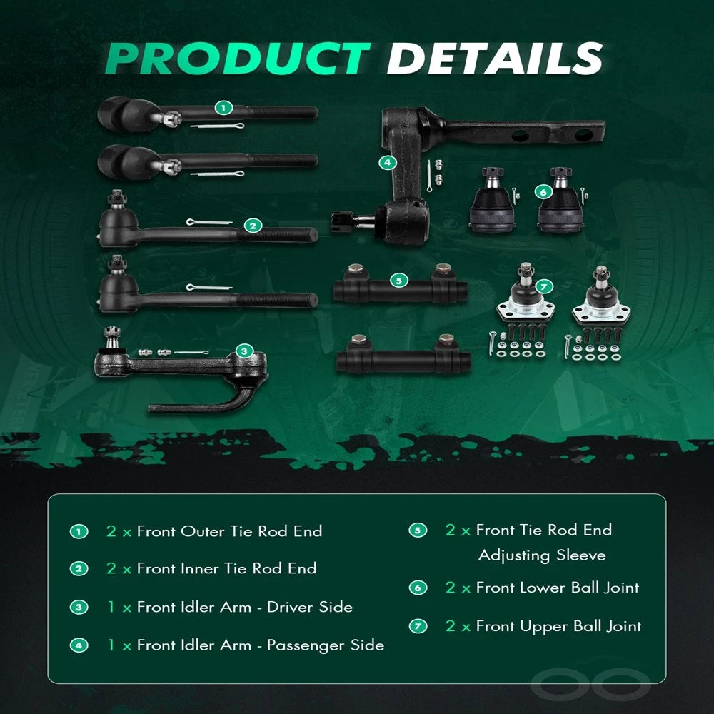 12pc Front Suspension Kit Idler Arm & Ball Joint for GMC Safari (1990–2005)