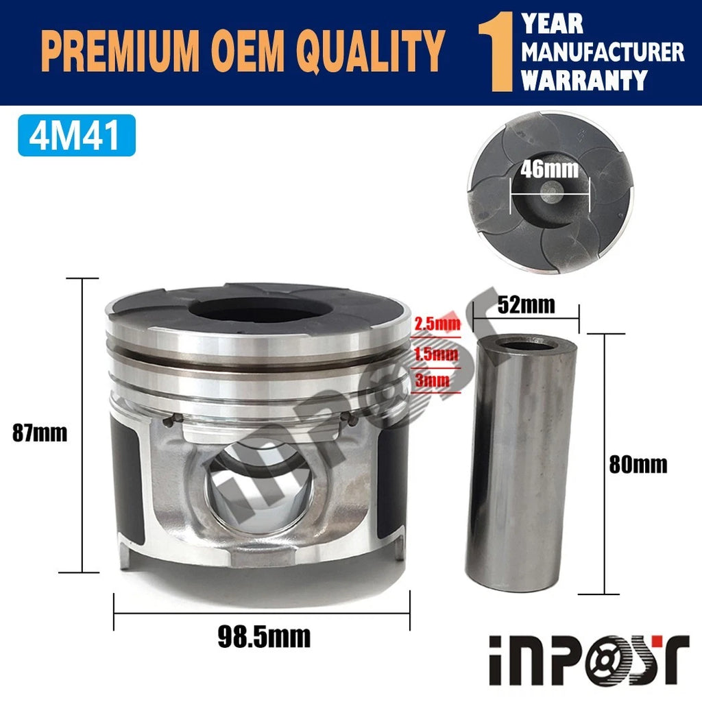 Set of 4 STD 4M41 Pistons with Rings for Mitsubishi 4M41