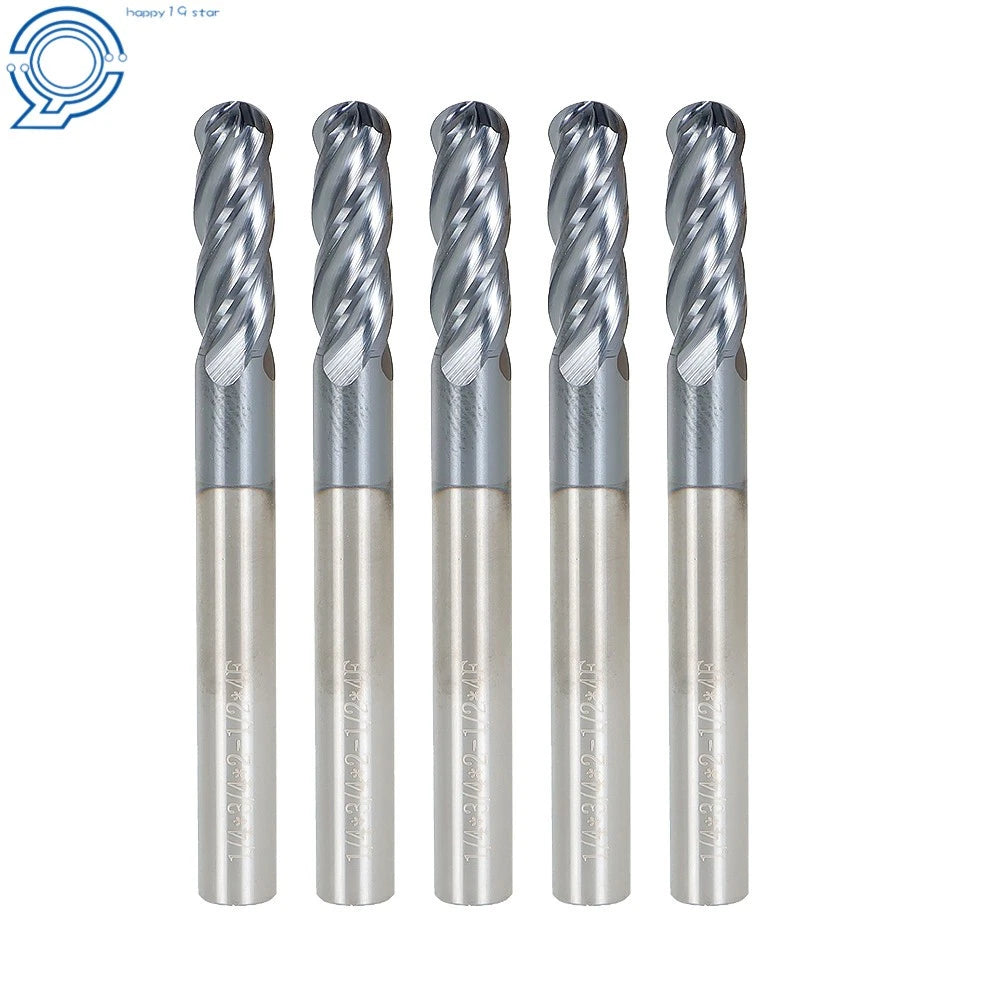 5 PCS 1/4" 4 Flute Ball Nose Carbide End Mill TIALN Coated