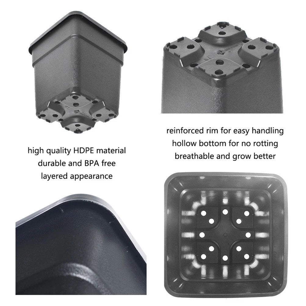 Set of 10 Square Nursery Pots for Plant Container (Gallon Sizes)