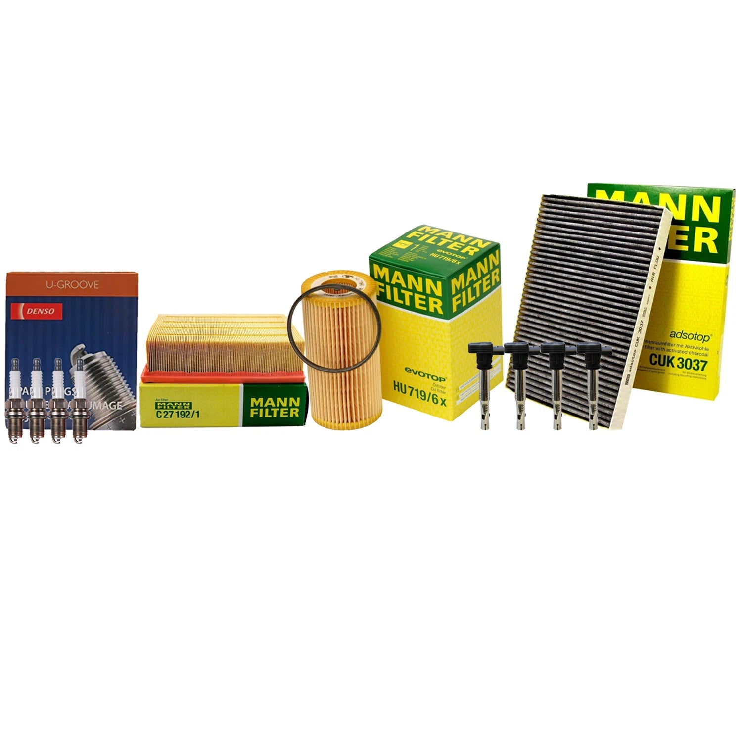 Set of 4 Mann Filters & 4 Denso U-Groove Spark Plugs for Audi 2.0L