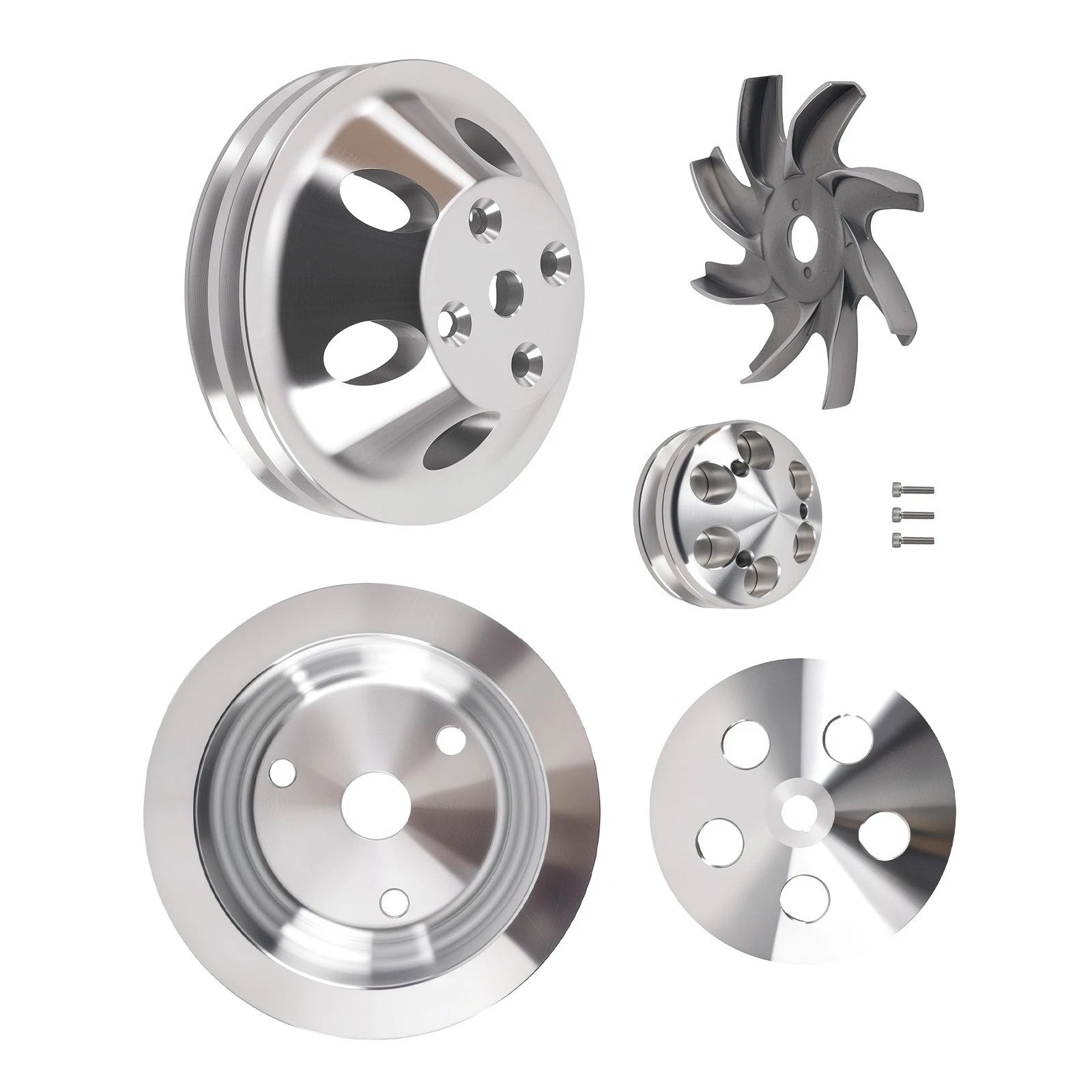 2 Groove Water Pump Crank Pulley Set for SBC 283/350/400 (1959–1995)