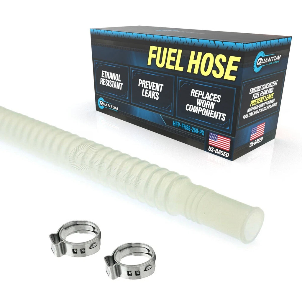 QFS 8mm Corrugated PTFE Flexible Fuel Pump Hose Line for E85/Gas + Clamps