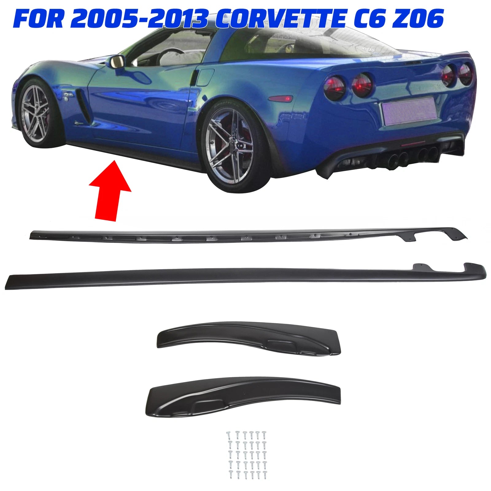 Set of 2 Side Skirts & Mud Flaps for Chevy Corvette C6 (2005–2013)