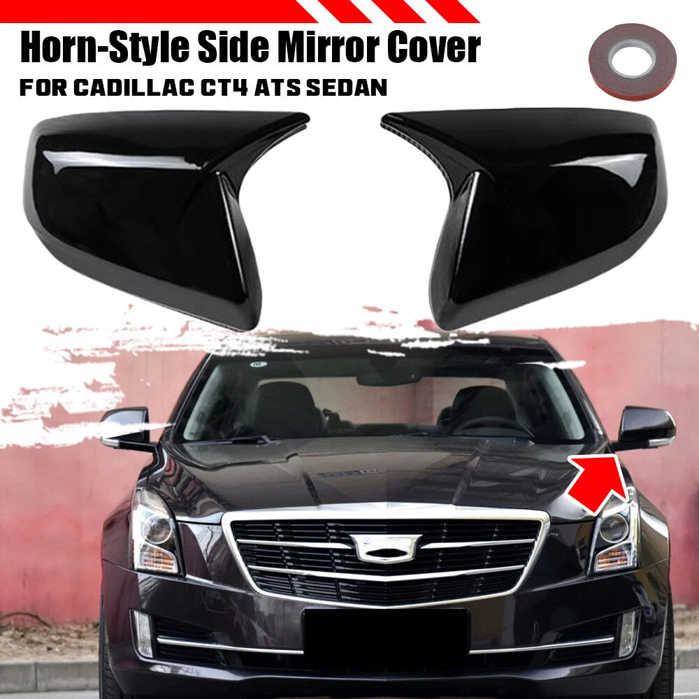 Pair Gloss Black Rearview Side Mirror Cover Cap Trim for Cadillac CT4 (2020–2024)