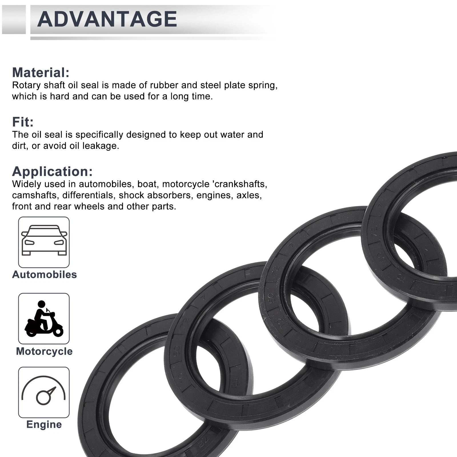 Set of 5 Oil Seal Rotary Shaft Seal NBR Rubber 50x72x7mm