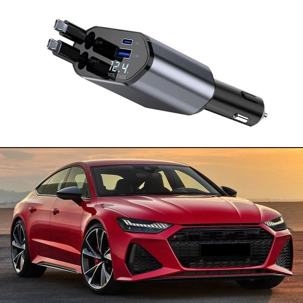 Dual Port Retractable Car Phone Charger for Universal Use (Black)