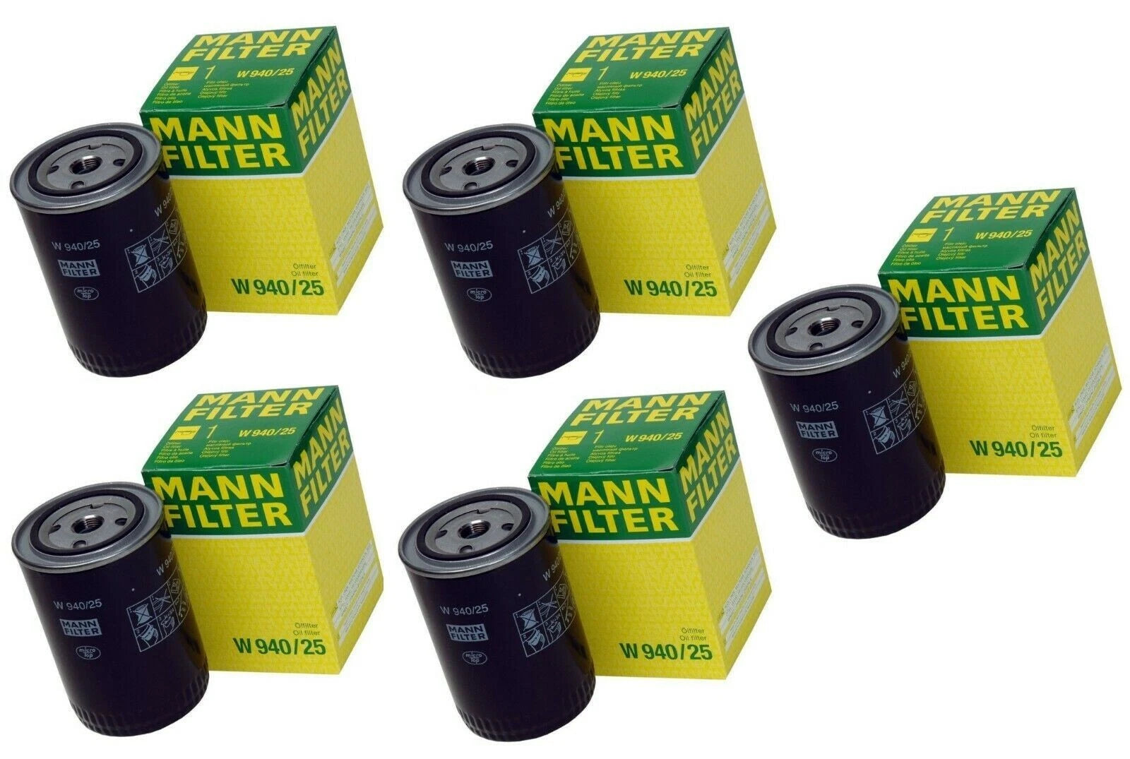 Set of 5 Engine Oil Filters W 940/25 for Audi 4000, VW Golf, Jetta (1980–1992)