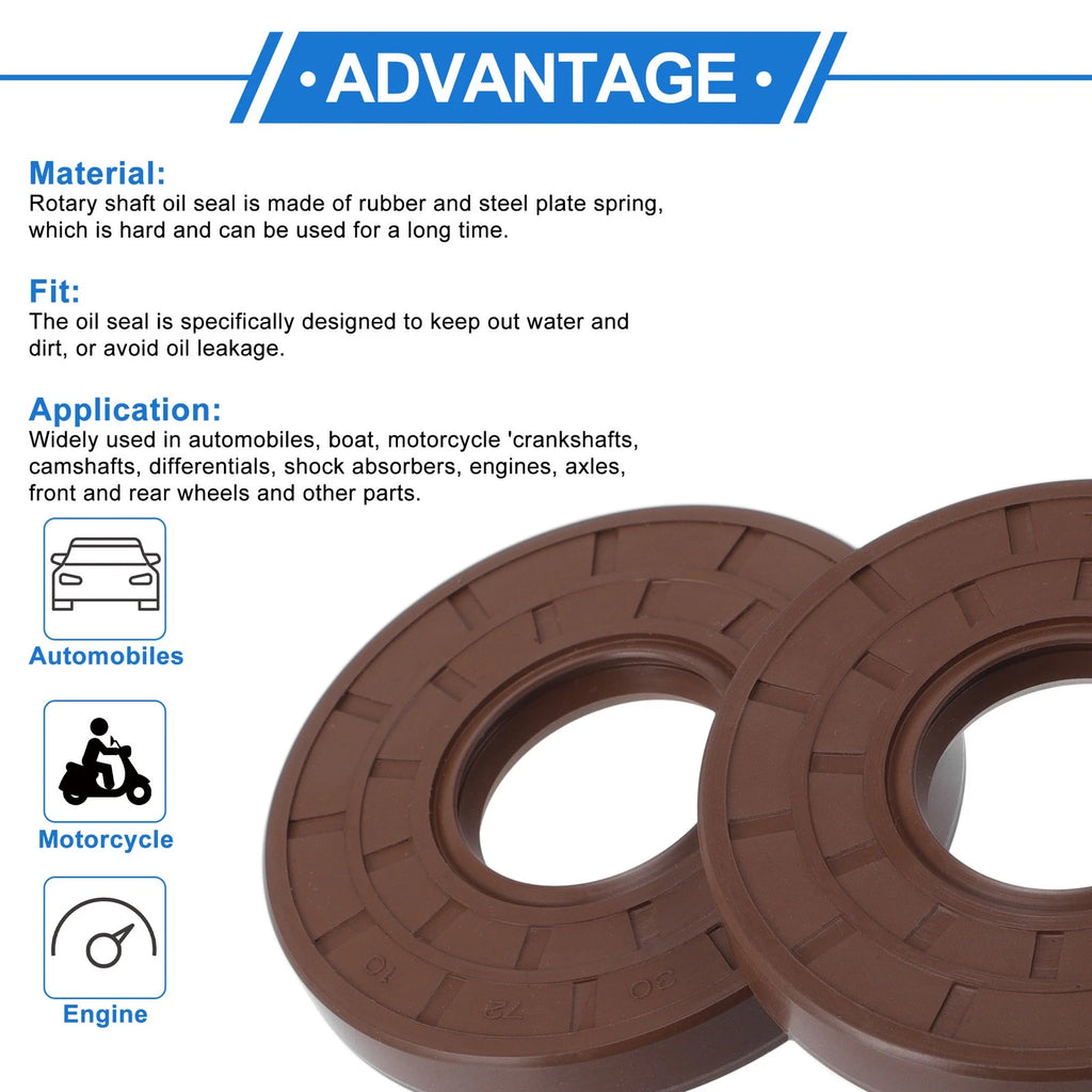 2X Oil Seal Rotary Shaft Seal FKM Rubber 30x72x10mm for Various Models 