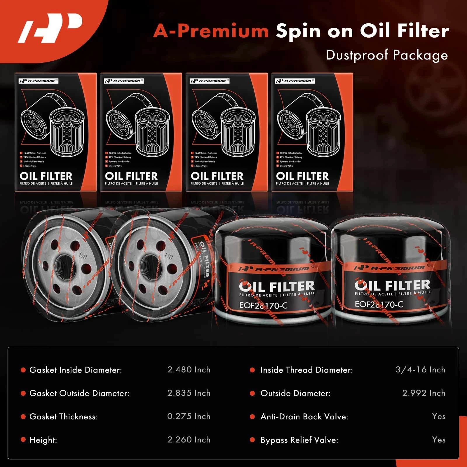 Set of 4 Engine Oil Filters for BMW I01 i3 (2014–2021) i3s (2018–2021)