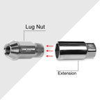 Set of 20 M12X1.5 Silver JDM Open End Bulge Hex Wheel Lug Nuts + Extension 25mmx44mm
