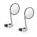 Set of 2 Clamp On 3" Round Chrome Mirrors for Cafe Racer Chopper Bobber